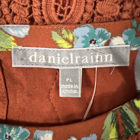 Daniel Rainn Shirt Womens Petite Large PL Sleeveless Brown Floral Keyhole Top - Picture 10 of 13